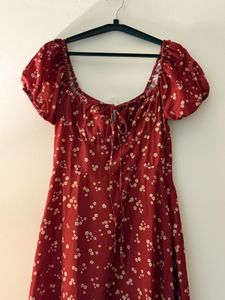 Maroon Floral Print Midi Dress | NewMe- Never used