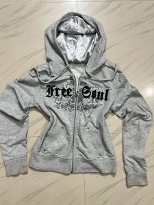 Grey "Free Soul" Zip-Up Hoodie