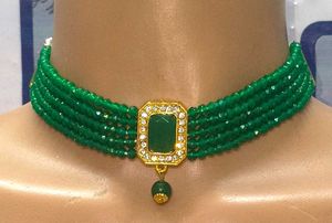 Elegant Green Beaded Choker Necklace