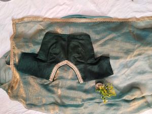 Elegant Teal Saree with Green Blouse