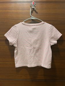Striped Ribbed Henley Crop Top