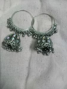 Oxidised Precious Jhumka Set