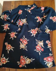 Floral Print Mock Neck Top