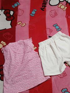 Cute Pink Floral Top &amp; White Shorts Set