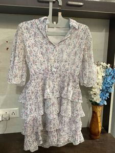 White Floral Tiered Mini Dress