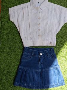 Stylish Crop Top and Denim Skirt Set