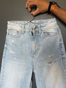Light Wash Distressed Wide Leg Jeans