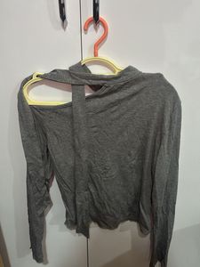 Grey Cut-Out Long Sleeve Top