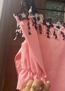 Chic Pink Off-Shoulder Top with Floral Lace