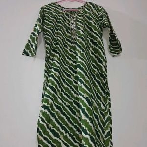 Green Striped Jaipuri Kurta for women