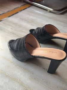 Black Croc Platform Block Heels