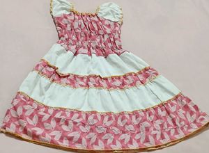 Adorable Pink Leaf Print Dress