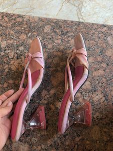 Pink Strappy Square Toe Heels