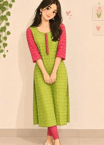Charming Green & Pink Kurta with Leggings