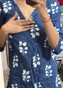 Blue Leaf Print Kurta