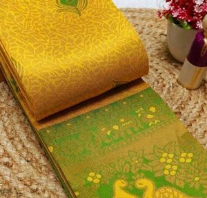 Beautiful Yellow &amp; Green Peacock Saree