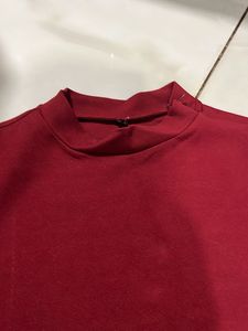 Sleeveless Red Top with Striped Hem