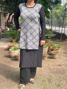 Designer Grey & Black woollen kurta