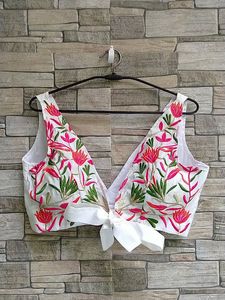 Embroidered White Blouse with Tie-up fix price