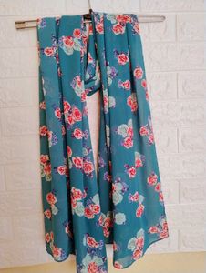 Teal Green Floral Printed Scarf/Hijaab