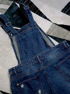 Chic Distressed Denim Dungaree