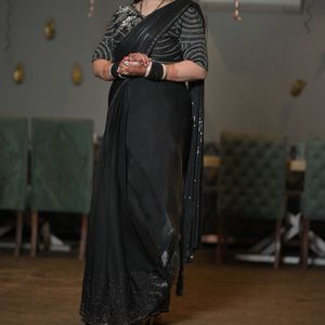 Elegant Black Saree with Embellished Blouse
