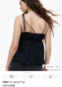 H&amp;M Black Tie-Detail Eyelet Top