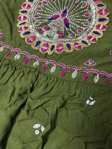 Olive Green Embroidered Kurta Set