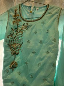 Embellished Navy Blue Velvet Blouse
