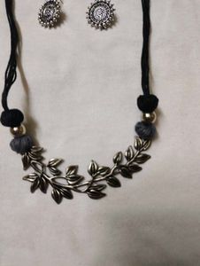 Boho Silver-Tone Leaf Necklace &amp; Earring Set | Han