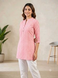 Stylish Pink Zigzag Print Kurta