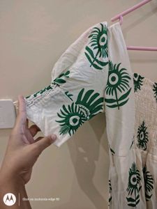 Elegant Beige Green Print Midi Dress
