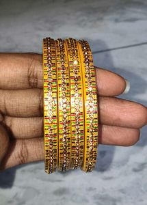 Vibrant Yellow Bangles with Embellishments