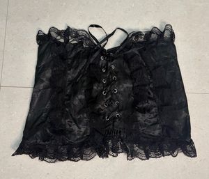 Black Lace Up Soft Goth Tube Top