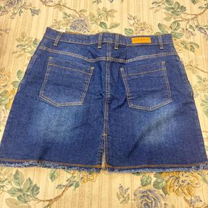 Classic Blue Denim Button-Front Skirt