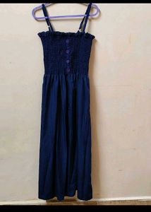 Stylish Smocked Navy Blue Maxi Dress