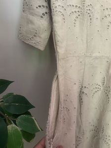 Elegant Beige Embroidered Wrap Dress