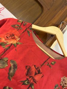 Vibrant Red Floral Print Top