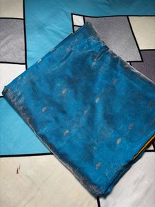Blue Saree with Golden Motifs