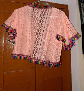 Peach Crochet Shrug | Boho Style | Tassel Design