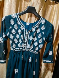 Elegant Teal Embroidered Kurta short mirror work