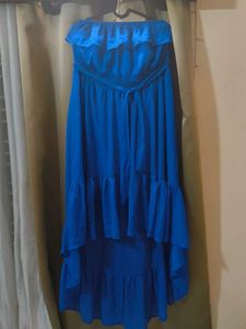 Stunning Blue Strapless Ruffle Dress