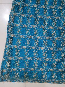 Customized V Neck  Sky Blue Net satin Kurti