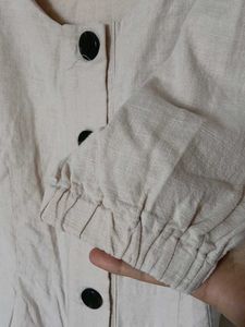 Linen Chic Beige Button-Front Mini Dress