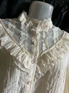 Vintage Ruffle Neck Cream Blouse