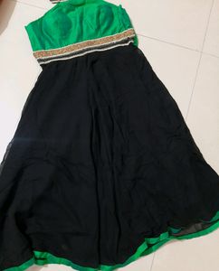 Halter Neck Aanarkali Kurti Pant Set Black &amp;