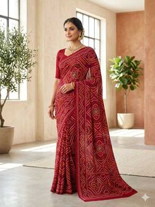 Beautiful Red Bandhani Print Saree