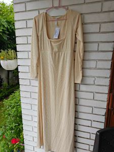 Elegant Beige Cowl Neck Midi Dress