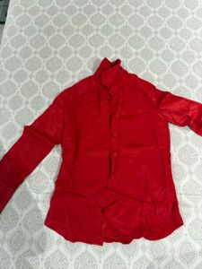 Red Long Sleeve Button-Down Shirt