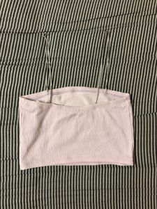 Pink Ribbed Tube Top with Rhinestone Straps